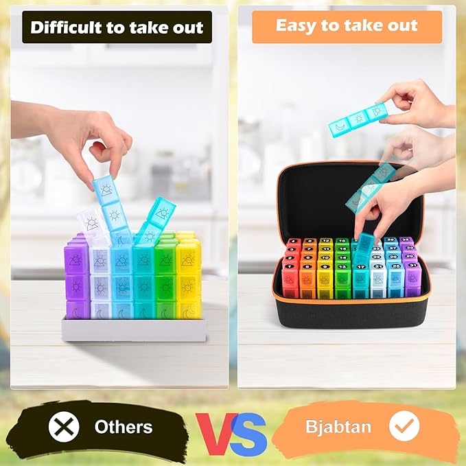 Monthly Pill Organizer 3 Times a Day, Small 30 Day Month Pill Box Organizer with Travel Case, Monthly Medicine Organizer with 32 Daily Compartments for Vitamin, Fish Oil and Supplements