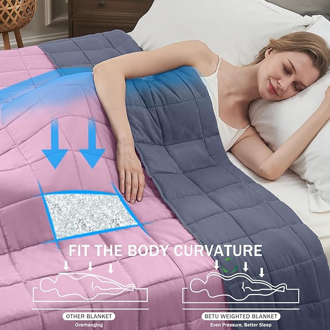 Weighted Blanket for Adults 12lbs, 60"x80", Queen Size Cooling Heavy Throw Blanket for 110-130lbs, Microfiber Soft Thick Big Blankets Weighted Comforter Gift for Sleeping, Pink Grey