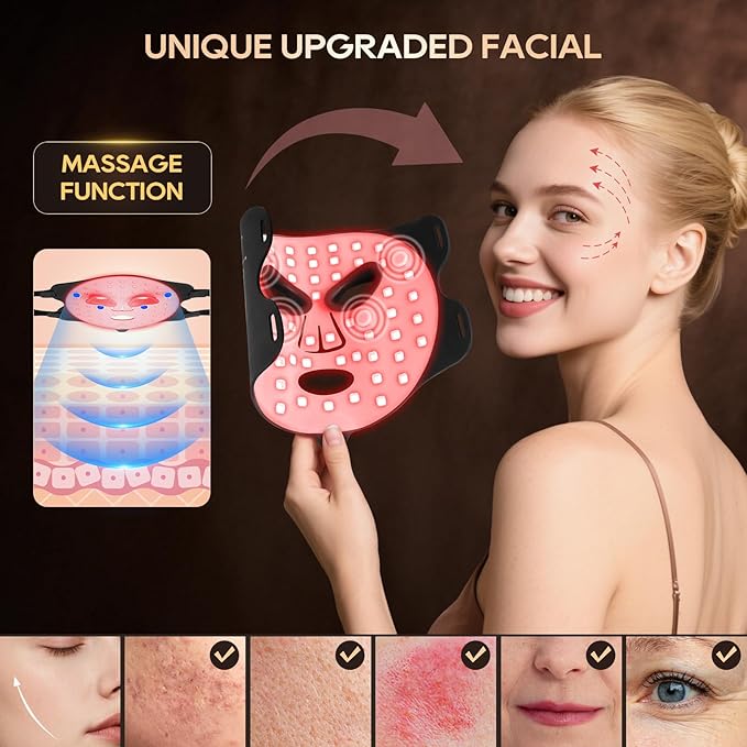 Morfone Red Light Therapy for Face, 4 Modes LED Face Mask Light Therapy with Timing Function, Near-Infrared 850NM Red Light Therapy for Home Use, Gift for Women Girls