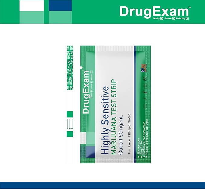 5 Pack - DrugExam Made in USA Highly Sensitive Marijuana THC Testing Drug Test Strip Kit - Drug Test with 50 ng/mL Cutoff Level for Detecting Any Form of THC in Urine up to 35 Days. Urine Test Strips