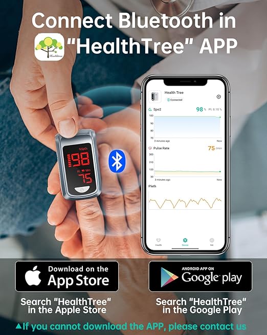 Bluetooth Pulse Oximeter Fingertip-HOLFENRY Oximeter Blood Oxygen Saturation Monitor spo2 Pulse Oximeter Finger, For Heart Rate Sat% Oxygen Saturation PI