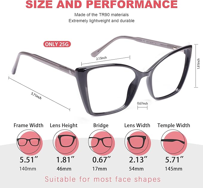 2 Pack Blue Light Blocking Glasses for Women, Oversized Trendy Cat Eye Computer Gaming Glasses Anti Glare & UV Glare RF6204 (Black + Clear Gradient Pink Cateye Frame)