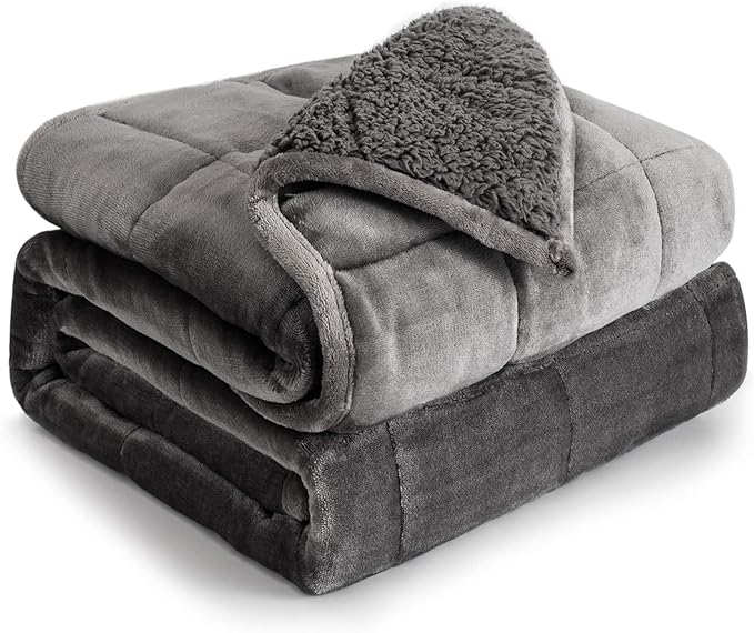 Weighted Blanket 41Inches x 60Inches 5lb, Flannel Cozy Plush Weighted Lap Blankets, Fuzzy Sherpa Weighted Blankets, Soft Blanket for Sofa Bed, Grey