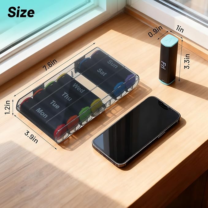 Weekly Pill Organizer 2 Times a Day, Lockable 7 Day AM PM Pill Box for Seniors, Large Travel Pill Case for Vitamins, Fish Oil, Supplements and Medication, Waterproof BPA-Free ABS, Black
