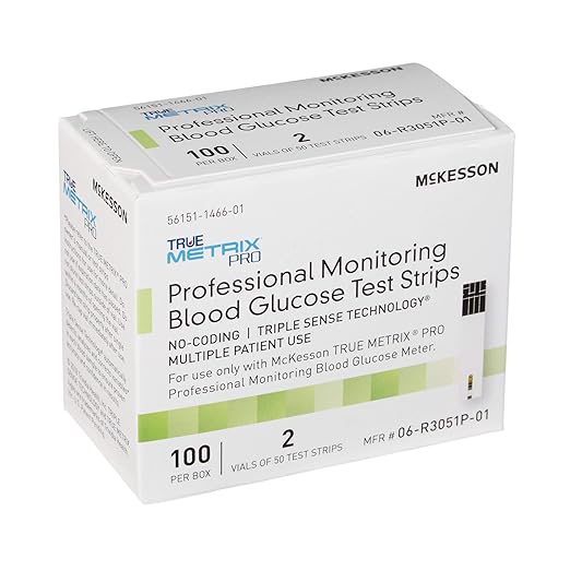 McKesson True METRIX Blood Glucose Test Strips for Diabetes Professional Monitoring System, Multiple Patient Use (100 Count (Pack of 1))