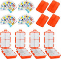 4PCS 7-Day Pill Organizer with Labels – Compact Daily Medication Case | Travel-Sized (3.7" x 2.4") Secure Lock | AM/PM Compartments | Includes 300+ Common Medicines Vitamins Health Product Sticker
