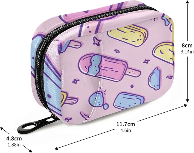 Summer Ice Cream Pink Travel Pill Organizer Case Box Container Weekly Portable Vitamin Medicine Holder Storage Bag with Zipper Removable