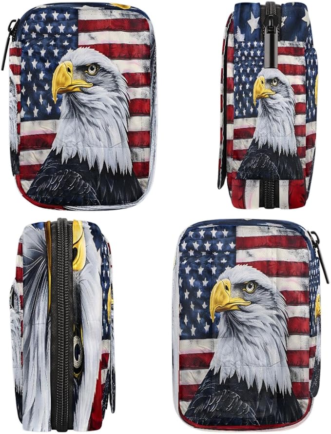 American Flag Animal Eagle Travel Pill Organizer Box Weekly Portable Pill Case Daily Pills 7 Day Small Birth Control Pills Container Removable Compartments for Medicine Vitamins Fish Oil