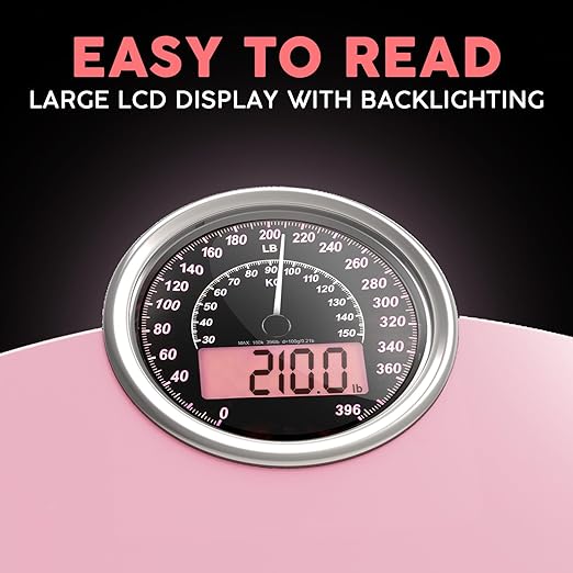 Adamson Hybrid 2-in-1 Analog & Digital Weighing Scale for Body Weight up to 400lbs - Thick Tempered Glass - Extra Large Display - Easy to Read Digital Bathroom Scale - New - Pink