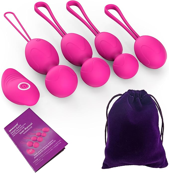 Kegel Exercise Balls for Women, Set of 4 Premium Silicone Kegel Weights for Home & Travel, Pelvic Floor Trainer System, Easy Clean, Pink