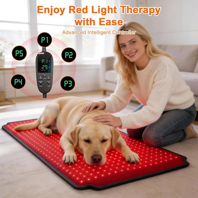 39.4"*18.1" Red Light Therapy Pad for Dogs Body, 480 LEDs Redlight Therapy Wrap with Timer, Heating Mat Products with Band for Back Belly Leg Knee Thigh, Gifts for Men, Women, Pets Dog