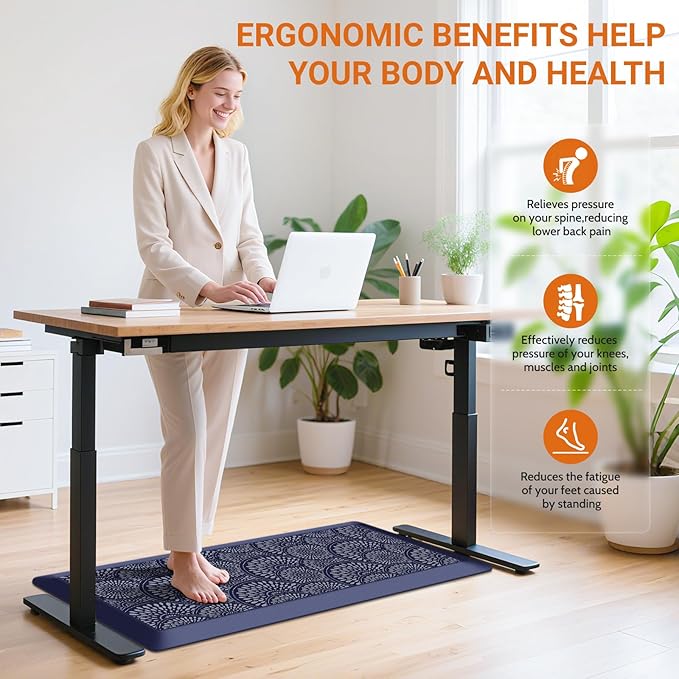 Mattitude 4/5 Inch Kitchen Mat, 17.3x39in Heavy Duty Ergonomic Comfort Foam Standing Desk Mat, Waterproof Non-Slip Standing Mats and Rugs for Kitchen, Office, Blue