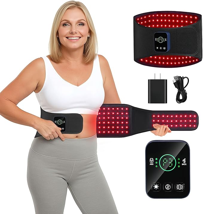 Cordless Rechargeable Red Light Therapy Belt, Wearable Infrared Light Therapy Wrap with Quiet Massage & Vibration,Heating Red Light for Body, Abdomen,Muscle,Waist, Back, Joint Pain Relief
