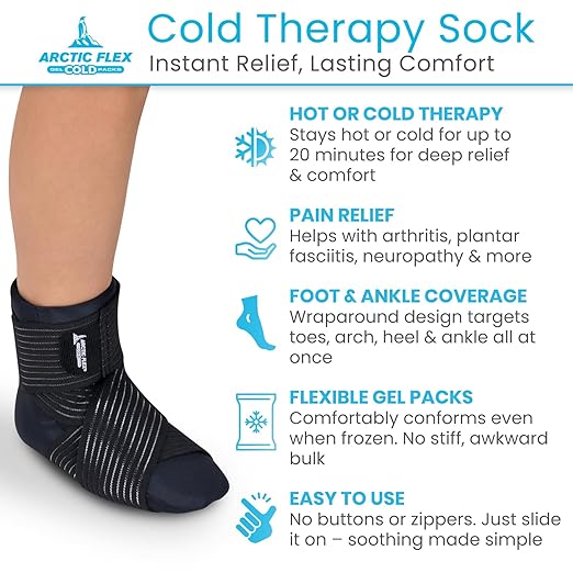 Arctic Flex Cold Therapy Sock - Reusable Ice Cooling Sock for Hot Feet, Heels & Ankles - Pain Relief for Swelling, Bunion, Plantar Fasciitis, Metatarsalgia, Chemotherapy & Diabetic Neuropathy