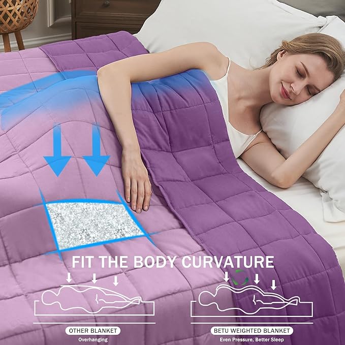 Purple Weighted Blanket for Adults 15lbs, 48"x72" Twin Size, Cooling Heavy Blanket for 120-160lbs with Premium Glass Beads, Soft Thick Big Blankets for All-Season Sleeping Comfort Breathable
