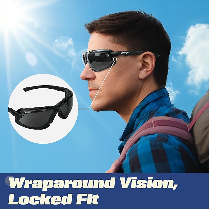 Flaya Adjustable Safety Glasses for Men & Women Anti-Fog ANSI Z87.1 UV400 Protection Goggles with Foam Seal & Strap