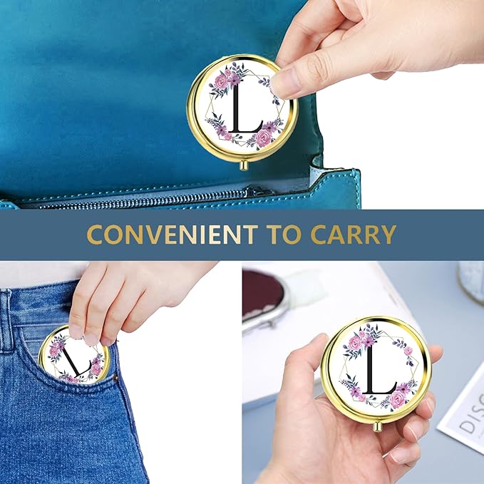 Small Pill Box for Purse Pocket, Personalized Small Pill Case 3 Compartment, Monogrammed Cute Pill Organizer, Gift for Women Teen Girls, Travel Mini Jewelry Box,Earring Holder Organizer