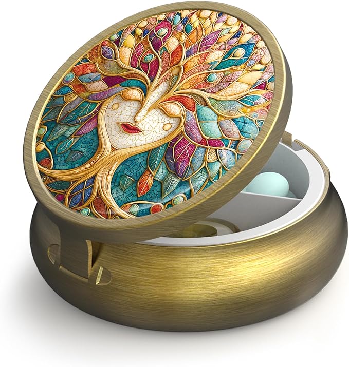 Small Pill Case Pill Box with Mirror Retro 3 Compartment Pill Holder for Purse or Pocket Bronze Portable Medicine Vitamin Container Fish Oil and Supplement Storage BPA-Free(Tree of Life)