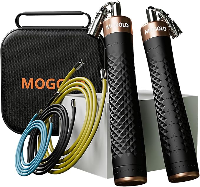 1/4 lb 1/2lb Weighted Jump Rope Set, 3 PVC Rope Cords 118in, Anti-Slip Handles with Quick Release, Carrying Case, Black