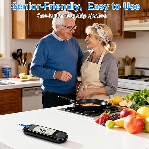 Blood Sugar Monitor,Glucose Monitor Kit with 50 Test Strips & 50 Lancets for Diabetes Testing, Blood Glucose Meter with Auto Eject, No Coding & Large LCD for Seniors