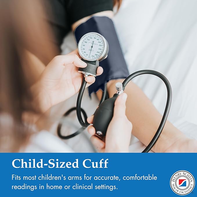 Child Pro Aneroid Sphygmomanometer – Size 9 Navy Blue Cuff, Manual Blood Pressure Monitor, Reusable, Dial Display, Includes Leatherette Carrying Case – 1 Count