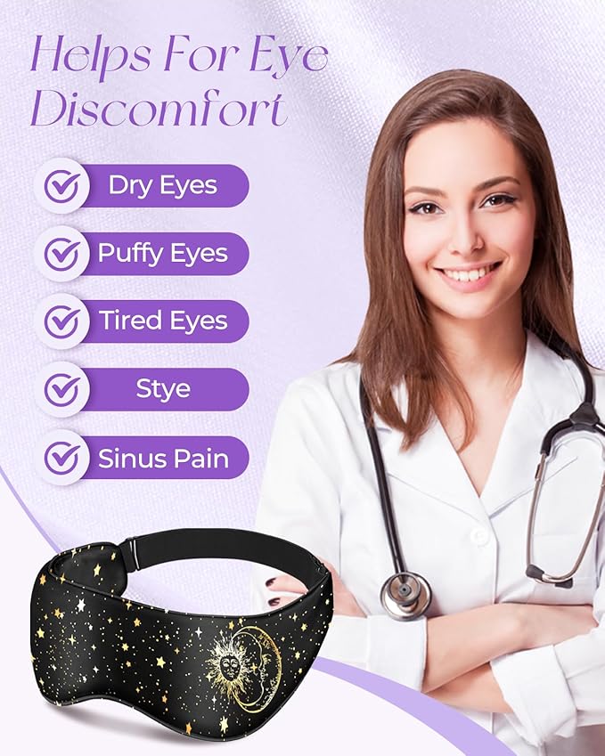 Silk Weighted Eye Mask - Microwave Eye Mask Heat and Cold Warm Compress for Sleeping Dry Eyes Pillow Soft Smooth Lavender Mulberry Silk Sleep Mask for Women Wife Mom - Black Sun Moon