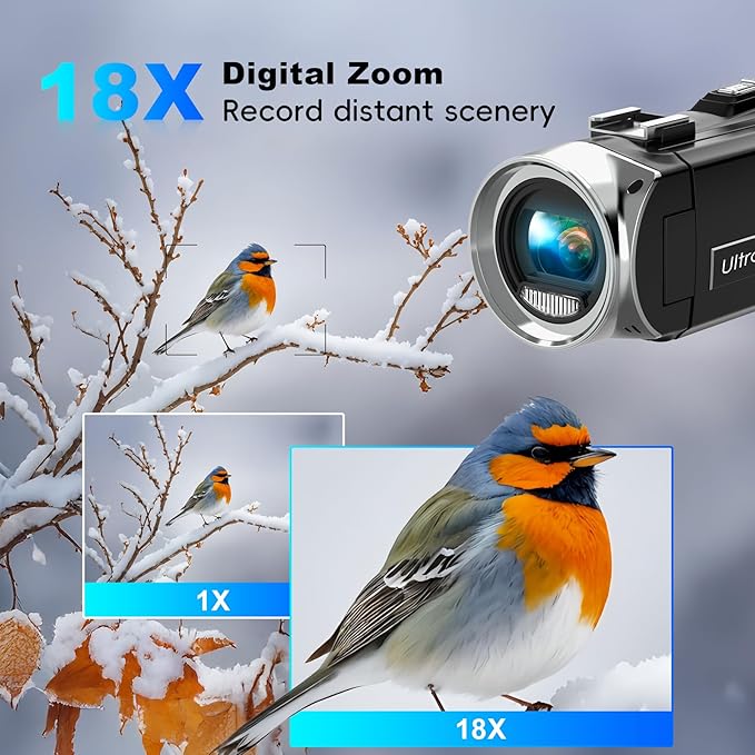 4K Video Camera Camcorder UHD 36MP Vlogging Camera for YouTube 18x Digital Zoom 3" 270° Rotation IPS Screen Video Camcorder with Fill Light, Mic, 32GB Card, Battery