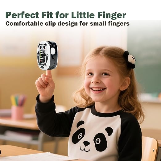 Panda Pediatric Pulse Oximeter for Kids (2+), Children Oxygen Monitor Fingertip with 20 × Memory, Blood Oxygen Saturation Monitor with Alarm, Batteries and Lanyard