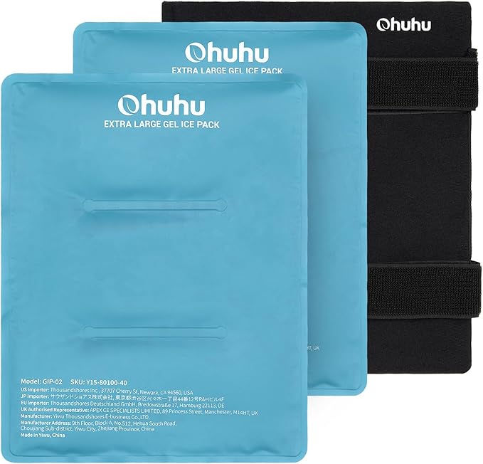 Ice Packs for Injuries 14" X 11": Ohuhu 2 Pack Hot Cold Gel Ice Pack X-Large Reusable Ice Packs with Wrap Flexible Pain Relief for Shoulder Legs Knee Back Hip Aches Injury Muscle Pain-Light Blue