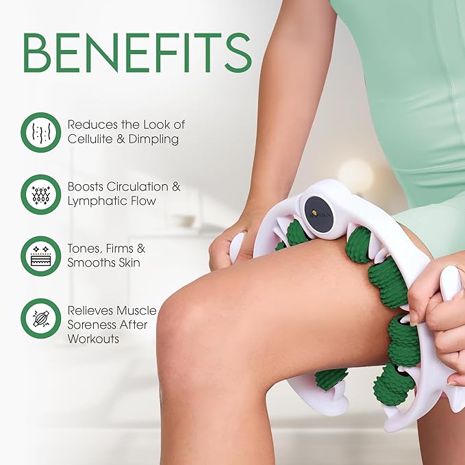 Cellulite Massage Roller, Fascia Blaster, Lymphatic Drainage Massager, Relieve Muscle Soreness, Body Sculpting Tool with Detachable Handles for Thighs, Legs, Buttocks, Gift Exfoliating Brush. (Green)