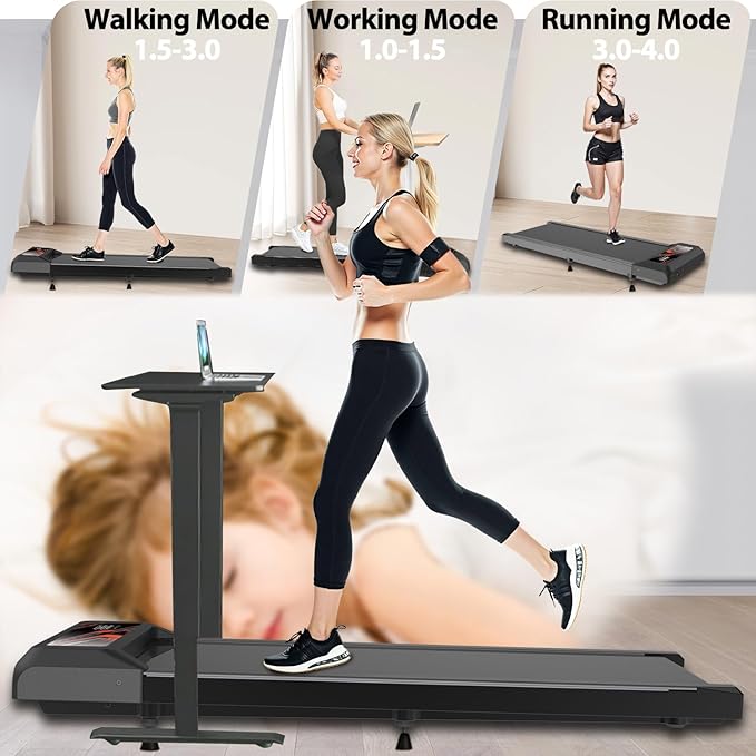 Walking Treadmill Pad with Incline - 2.5HP Low Noise Under Desk Treadmill,Walking Portable Pad with Handle Bar, 3 in 1 for Home, Remote Control with LED Screen 270Lbs Weight Capacity