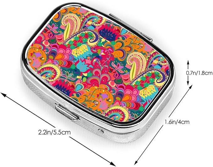 60s 70s Hippie Flowers Peace Sign Love Symbol Metal Iron Plating Square Pill Box 2 Compartment Medicine Pill Case Mini Medicine Vitamin Pillbox Portable Pills Organizer Storage Box for Pocket