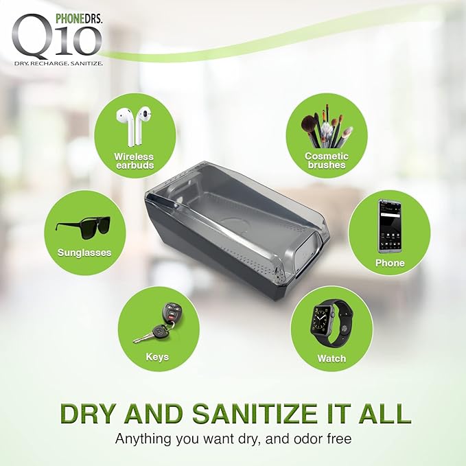 Q10 UV-C Cell Phone Sanitizer with Dryer and Qi Wireless Charging | Cleans, Dries and Charges All Phones