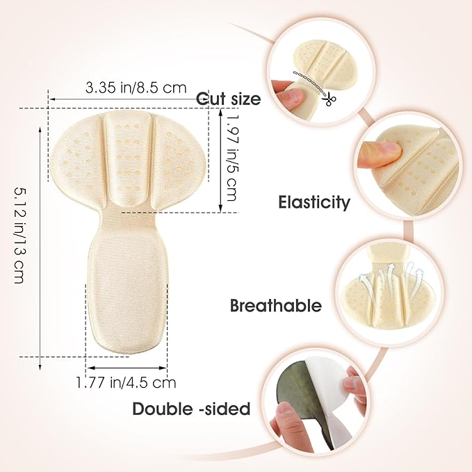 Back of Heel Cushion Pads, 4Pcs Mesh Adhesive Heel Grips Inserts for Boots, Loose Shoes Too Big, Reusable Heel Guards Liners for Women Men, Anti Blister Shoe Liners Heel Protectors