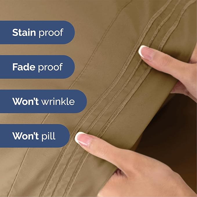 Queen Size 4 Piece Sheet Set - Extra Soft, Breathable & Cooling Sheets - Hotel Luxury Durable Bed Sheets for Women & Men - Deep Pockets, Easy-Fit & Wrinkle-Free Sheets - Caramel Oeko-Tex Bed Sheet Set