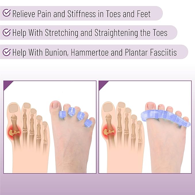 Dr. JK- ToePal Gel Toe Separator, 4 Pairs, Toe Spacers, Bunion Corrector, Blue & Purple