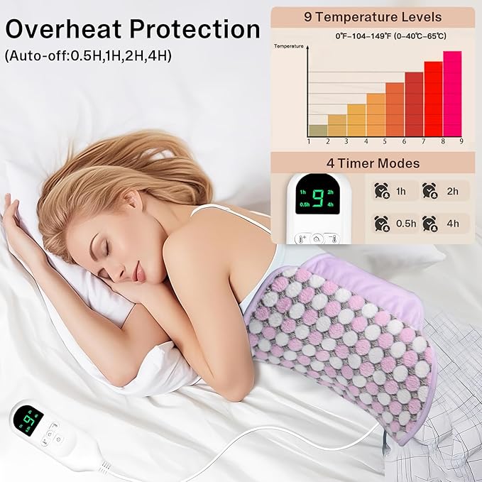 Heating Pads for Period Cramps/Back Pain, 4 Timer(Max 4H)/9 Heat/10ft Long Cord/27 Belt Wearable(51" in Total)+16 * 24" Heat Pad Electric Wrap Around Heating Pad Birthday Gift