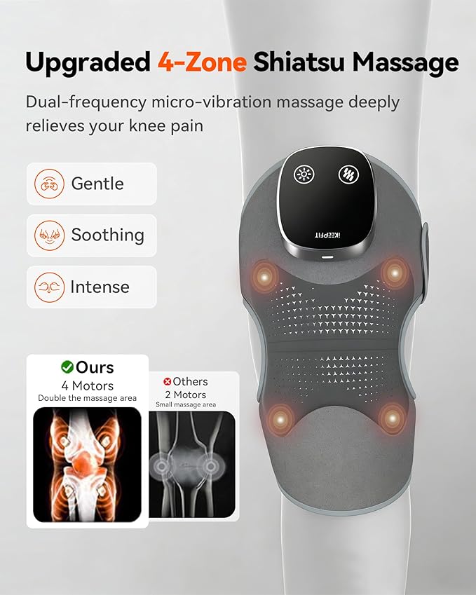 Knee Massager with Heat Vibration for Pain Relief MAXwarm 5.0[2026 Upgraded]-Heated Knee Brace with 5 Heat Levels and 4 Massage Motors, X-Warm Heat-Lock Tech, for Men Women(Grey, 2-Pack)