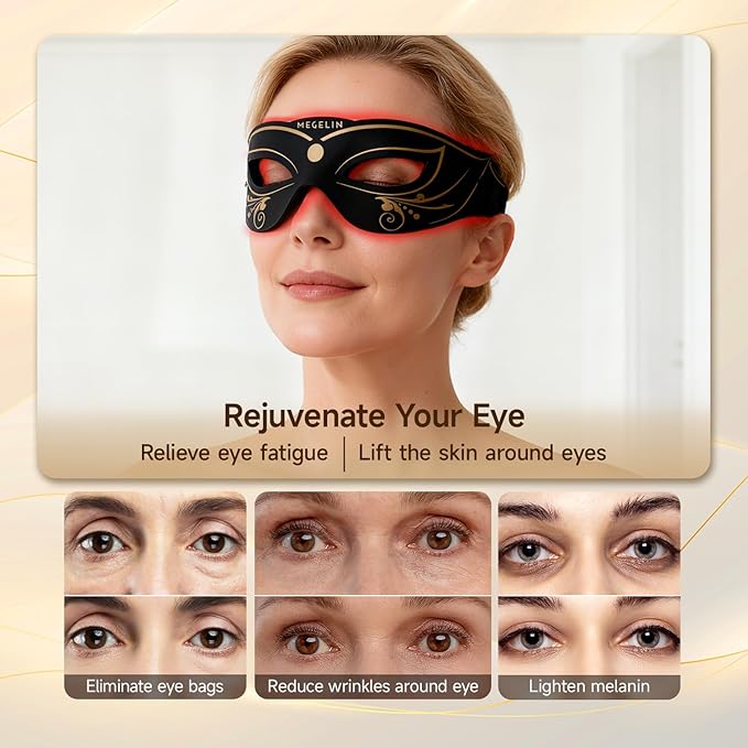 Megelin 3 Modes Red Light Therapy for Eyes, Under-Eye Red Light Therapy Glasses,Treatment of Periorbital Wrinkles and Rhytides,Relieving Eye Fatigue