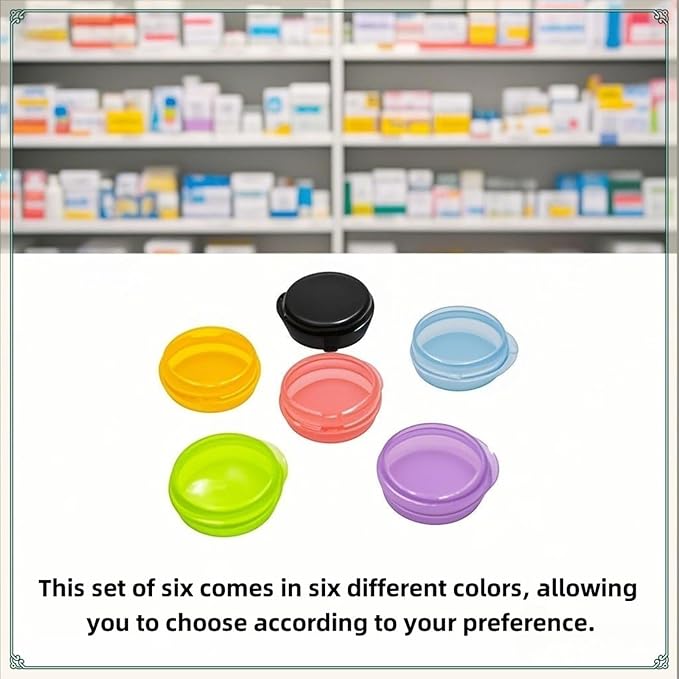 Small Pill Organizer Box Set - 6 Pcs Mini Travel Pill Case Container, Portable Daily Medicine Cases, Compact Travel Vitamin Boxes for Pocket Purse, Pills, Jewelry, Earplugs, or Small Items (6 Colour)