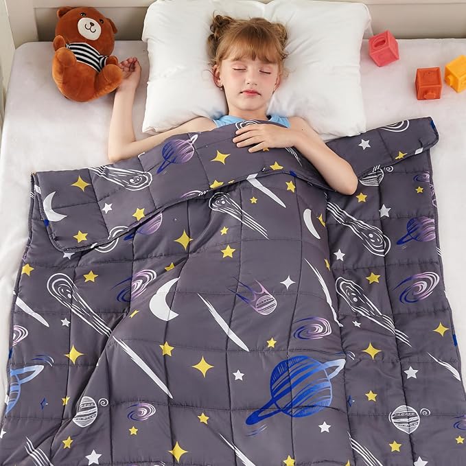 yescool Star Weighted Blanket 3 Pounds Cooling Weighted Lap Blanket, Galaxy Moon Heavy Blanket for Sleeping, Weighted Throw Blanket Gifts for 20-40lbs, 36"x48"