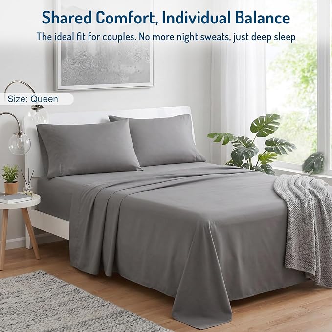 Degrees of Comfort Coolmax® Cooling Bed Sheets Queen Size with 18" Extra Deep Pocket, Moisture Wicking Cold Sheet Set for Hot Sleepers and Night Sweats, Cozy for All Seasons, Grey 4 Pieces