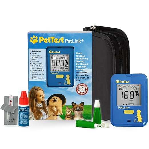 PetTest Beginner Glucose Monitoring Kit for Dogs & Cats, Diabetic Pet Blood Sugar Check Gear, Includes Wireless PetLink+ Meter, 25 Test Strips, 25 Safety Lancets, Soft Carrying Case, and more