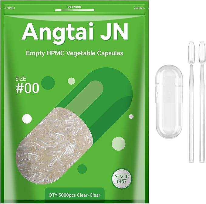 Vegan Capsules Size 00 Empty Plant Based Clear (5,000 Count) Gluten Free, Non-GMO, Halal Certified Pill Caps Filling Kit with 2 Spoons for Vegetarian DIY Your Own Supplements