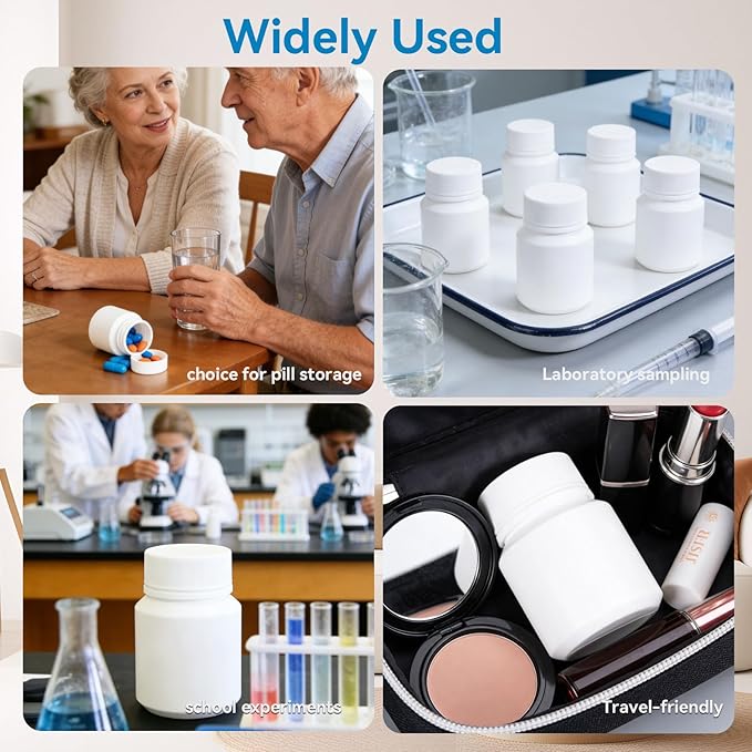 8 Pack Small Empty Plastic Bottles for Pills - Travel Medicine Containers with Lids & Labels, Portable Daily Organizer Storage for Vitamins, Medication Essentials