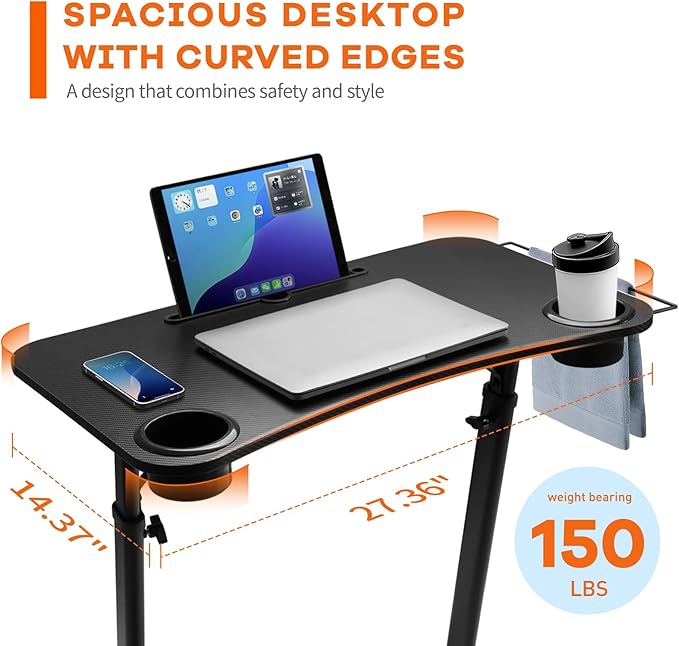 Treadmill Desk, Small Standing Desk for Walking Pad, 30-47 Inch Adjustable Height Walking Pad Stand for Treadmill, Portable Standing Table for Bike and Home Office Work - Black
