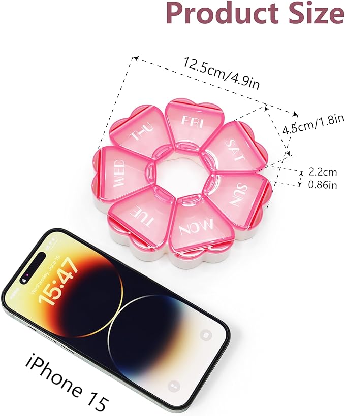 Cute Pill Organizer 7 Day, Color Blocking Weekly Pill Box, Daily Medicine Container with Large Compartments for Fish Oils/Vitamins/Medication/Supplements (Pink)