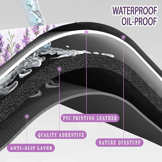 Bulijojo Purple Flowers Anti Fatigue Kitchen Floor Mats Set of 2 Waterproof Kitchen Sink Runner Rug Standing Mat Cushioned Kitchen Rugs Comfort Doormat 17"x47"+17"x28"