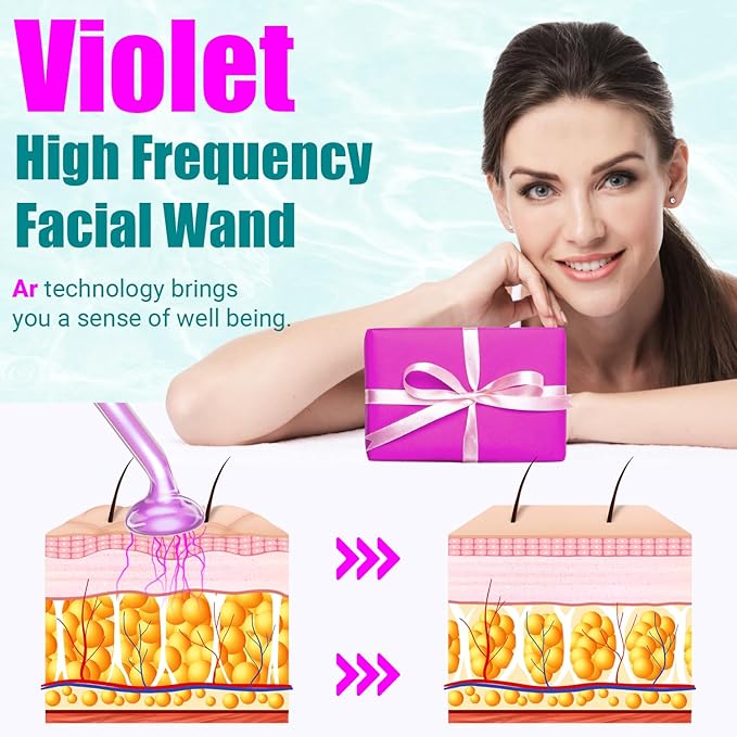 High Frequency Facial Wand - TUMAKOU Portable Violet Light High Frequency Facial Skin Machine - with 6 Glass Tubes（White）