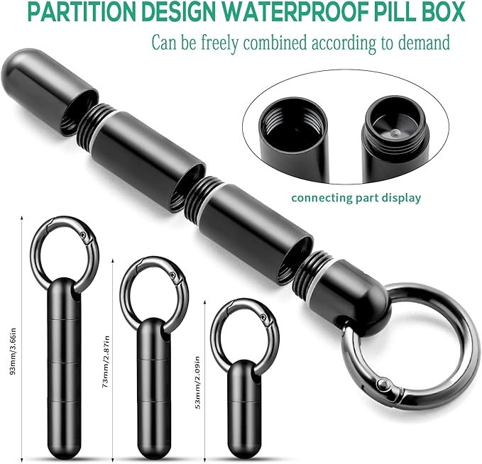 Titanium Black Keychain Pill Case+TISUR Grey Keychain Pill Case